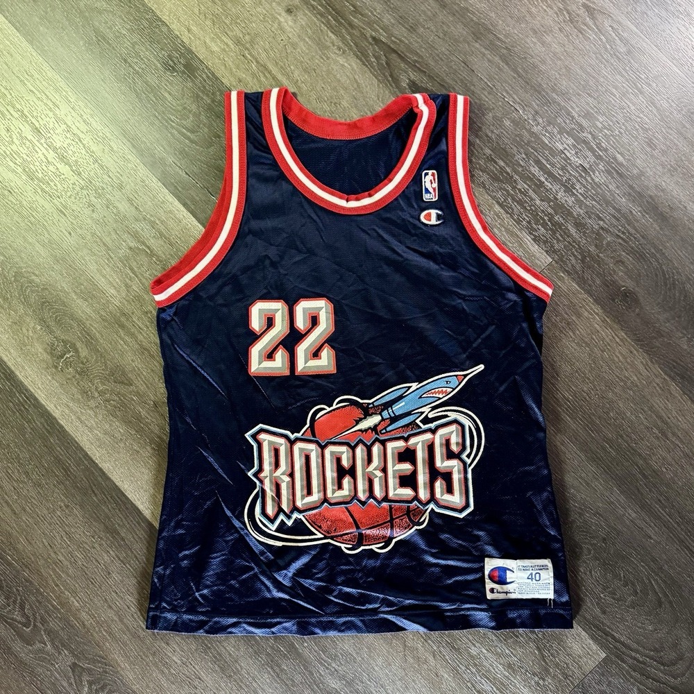 Vtg Champion Clyde Drexler Jersey Mens 40 Houston Rockets NBA Finals 90s Rare